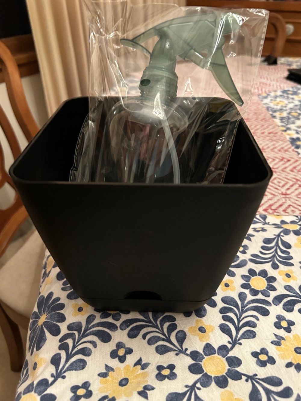 Room Essentials Black Modern 6” Square Planter & 16 fl oz Green Spray Bottle